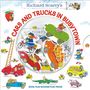 Text: "Cars and Trucks in Busytown." Illustration mit bunten Tieren in Fahrzeugen.