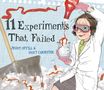 "11 Experiments That Failed" von Jenny Offill & Nancy Carpenter. Kind in Laborkittel gießt Ketchup in einen Becher., Buch