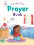 Text: "my very first Prayer Book". 

Illustration eines Kindes im Schlafzimmer beim Beten mit Stofftieren und Bildern.