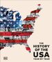 "The History of the USA Year by Year" steht rechts. Links US-Karte mit Flagge und historischen Fotos. Oben links kleines DK-Logo.