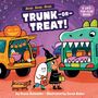 Text: "Beep, Beep, Beep, TRUNK-OR-TREAT! A LIFT-THE-FLAP BOOK." Zwei Kinder in Halloween-Kostümen vor bunt dekorierten Autos., Buch