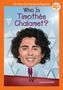 "Who Is Timothée Chalamet?" in lila Text. Illustration: Eine große Karikatur seines Kopfes, kleine Figur im Anzug unten.