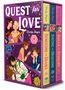 Bücherbox "Quest for Love" von Kristy Boyce. Drei Titel: "Dungeons and Drama," "Dating and Dragons," "Rolls and Rivalry.", Buch