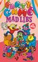 „Party Game Mad Libs.“ Bunte Cartoon-Illustration mit fröhlichen Charakteren bei einer Feier, Partyhüte, Snacks.