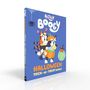 Text: "Bluey Booey. Halloween Trick-or-Treat Bundle. Stickers, Storybook, Colouring Book, Cards, Game."

Beschreibung: Zwei Comic-Hunde im Halloween-Kostüm auf blauem Hintergrund.