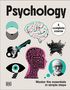 "Psychology: A complete course. Master the essentials in simple steps." Dazu bunte Illustrationen eines Gehirns, Labyrinths und Porträts., Buch
