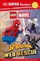 "DK SUPER Readers Level 2". LEGO und Marvel Logos. LEGO Spider-Man schwingt über eine Stadt, daneben zwei Figuren.
