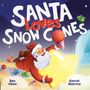 Text: "Santa Loves Snow Cones", "Ben Okon", "Komal Sharma". Illustration: Weihnachtsmann mit Schneekegel, Geschenke um ihn herum.