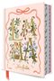 "EMMA" und "Jane Austen" sind in floraler Gestaltung auf einem Buchcover. Pastelltöne, Früchte und Blumen zieren das Design., Buch