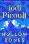 Text: "Jodi Picoult - HOLLOW BONES - a novel." Hintergrund: Blaue, mosaikartige Formen mit Wolken und Vögeln.