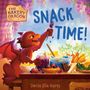 Texte: "SNACK TIME!", "THE BAKERY DRAGON", "Devin Elle Kurtz". 

Ein fröhlicher Drache genießt leckere Snacks., Buch