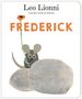 Text: "Leo Lionni", "Four-time Caldecott Honoree", "FREDERICK". Eine Maus mit einer Blume sitzt auf einem großen Stein., Buch