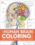 "The Human Brain Coloring Book: The Ultimate Anatomy Study Guide" steht zentral. Eine Illustration des menschlichen Gehirns.