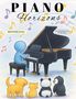 „Piano Horizons: Beginner Level.“ Illustration: Figur spielt Klavier, Tiere lauschen. Bunte Noten im Hintergrund.