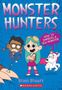 "Monster Hunters" und "How to Impress a Sea Monster". Zwei Kinder und ein Einhorn mit Regenbogen-Mähne, Cartoon-Stil., Buch