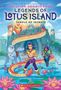 "Legends of Lotus Island: Temple of Secrets." Zwei Figuren mit einem goldenen Drachen in einer fantasievollen Umgebung., Buch