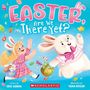 Text: "Easter, Are We There Yet?" Ein Mädchen mit Hasenohren jagt mit einem großen, fröhlichen Hasen bunte Eier., Buch