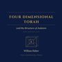 "FOUR DIMENSIONAL TORAH" und "William Haber". Dunkler Hintergrund und lineares, geometrisches Muster.