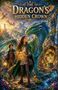 "The Dragon's Hidden Crown" steht oben. Zwei Menschen mit Karte und Laterne neben einem großen, grünen Drachen in märchenhafter Landschaft., Buch