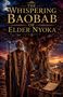 "The Whispering Baobab of Elder Nyoka." Ein älterer Mann in traditionellen Gewändern steht vor einem riesigen, kunstvoll verzierten Baum., Buch