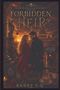 "The Blood Oath Dynasty Book One: Forbidden Heir" in goldener Schrift, Paar bei Sonnenuntergang, gotische Architektur., Buch