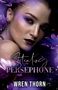 Texte: "Stealing Persephone" und "Wren Thorn". Nahaufnahme eines Gesichts mit dramatischem Make-up und violetten Blumen., Buch