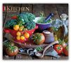 2027 Kitchen Kalender; Brokkoli, Tomaten, Kräuter und Öl auf rustikalem Holztisch arrangiert., Kalender