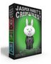 "JASPER RABBIT'S CREEPY TALES!" Oben, darunter ein grimmiger Hase in Anzug und Krawatte mit grünem Hintergrund.