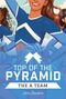 "TOP OF THE PYRAMID, THE A TEAM, Jenn Stunton." Dazu eine Illustration von fröhlichen Cheerleadern in blauen Outfits., Buch