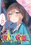 „BAD GIRL“ in bunten Buchstaben. Junge Frau mit Regenschirm, leicht verlegener Ausdruck. Anime-Illustration., Buch