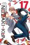 „Izumi Tsubaki“, „Monthly Nozaki-kun“, „17“. Zwei gezeichnete Männer in Anzügen; um sie Makeup und Schreibutensilien., Buch