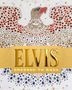 „ELVIS DRESSED TO ROCK” in goldener Schrift. Ein mit roten, blauen und goldenen Edelsteinen verzierter Adler.