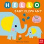Cover mit Texten: "HELLO BABY ELEPHANT", "Count to 5 with sliders + a mirror!", "Ekaterina Trukhan". Zwei stilisierte Elefanten.