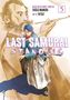 „Last Samurai Standing“, Cover von Band 5, zeigt einen Krieger vor einem alten Mann mit Pinsel., Buch