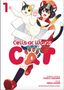Text: "Cells at Work! CAT". Eine Illustration eines Mädchens mit Katzenohren, das eine Katze in der Hand hält., Buch