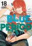 "Blue Period", "18", "Tsubasa Yamaguchi". Illustration einer Person mit roten Haaren, die Pinsel und Farben hält., Buch