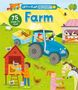 Text: "75 Flaps to find", "Farm", "LIFT THE FLAP DISCOVERY". Illustration eines Bauernhofs mit Tieren, Traktor, Kind und Hühnerstall., Buch