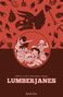 "Lumberjanes, Book Five, Watters, Leyh, Dozerdraws, Rogers" in hellem Text auf dunklem Hintergrund. Cartoonfiguren und Fossilien.