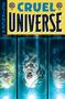 „CRUEL UNIVERSE” und „SCIENCE” im Stil eines Comics. Drei Köpfe in blauen Wassertanks, einer ist verängstigt., Buch