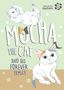 "MOCHA THE CAT AND HIS FOREVER FAMILY" in großen Buchstaben über Katzenillustration auf grünlichem Hintergrund., Buch