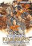 Die Texte lauten: "FUYUMI ONO", "THE TWELVE KINGDOMS", "BOOK SIX", "A Thousand Miles of Wind, the Sky at Dawn: Part 2". Es ist eine Illustration von drei Personen in kämpferischer Pose vor brennendem Hintergrund., Buch
