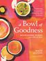 „A Bowl of Goodness: Nourishing Poems“. Rote Illustration mit bunten Suppenschüsseln und Händen., Buch