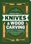 Text: "A Trackers Earth Guide: Knives & Wood Carving, Basic Skills & Techniques." Illustration mit Messern und Holzlöffeln.