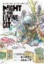 Titel: "Night of the Living Cat". Illustration einer verzierten Katze mit bunten Federn und Anhängern., Buch