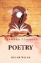 Lushena Classics, POETRY, Oscar Wilde. Illustration eines Buches mit Feder, Wolken, Vögeln und Tintenfass., Buch