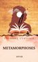 "LUSHENA CLASSICS" und "METAMORPHOSES OVID". Eine Illustration mit einer Silhouette, einem offenen Buch und einer Feder.