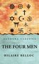 Titel: THE FOUR MEN. Autor: Hilaire Belloc. Oben religiöse Symbole vor orangefarbenem Hintergrund.