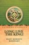"LONG LIVE THE KING!" steht auf einem Buchcover. Eine Kompassrose über Berglandschaft, Textur in Grün- und Orangetönen., Buch