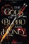 "THE GODS OF BLOOD AND HONEY" von A. H. Rinehart. Ein Dolch liegt über einem Granatapfel mit hervortretendem Saft.