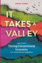 Text: "ANIKA HORN, IT TAKES A VALLEY, HOW TO BUILD Thriving Entrepreneurial Ecosystems THAT TRANSFORM OUR COMMUNITIES". Bunte Papierstruktur.